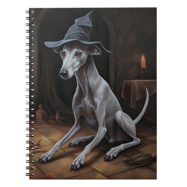 Caderno Espiral Cachorro Italiano Galgo Abóboras Dia das Bruxas As (Frente)