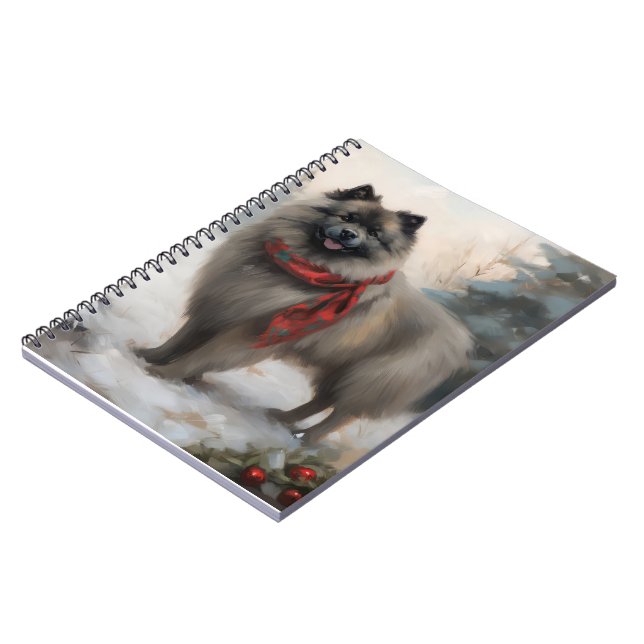 Caderno Espiral Cachorro Keeshond no Natal da Neve (Left Side)