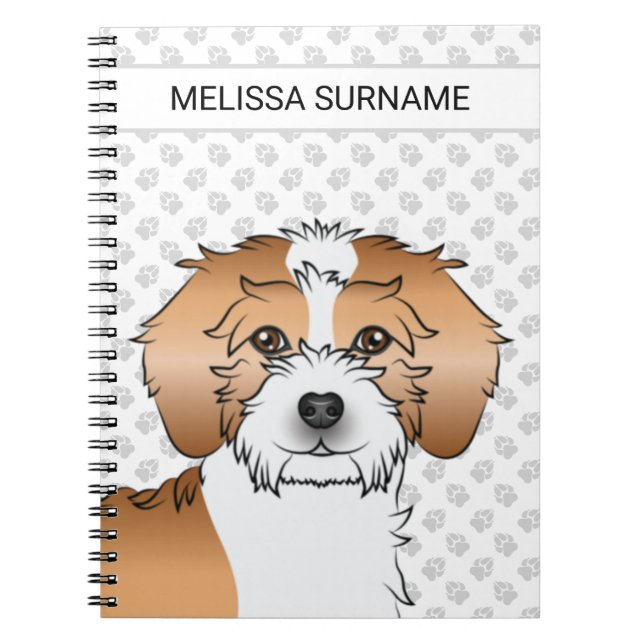 Caderno Espiral Cachorro Mini Goldendoodle Parti-color Damasco (Frente)