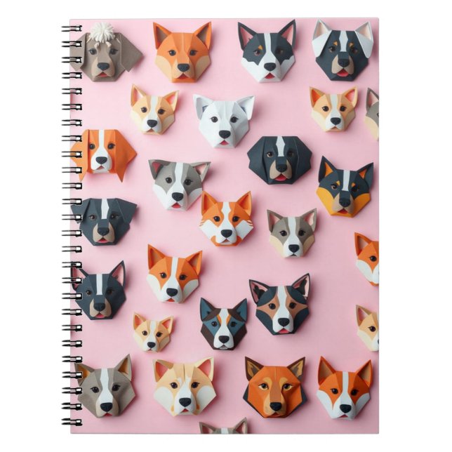 Caderno Espiral Cachorro origami rosa - volta às aulas (Frente)