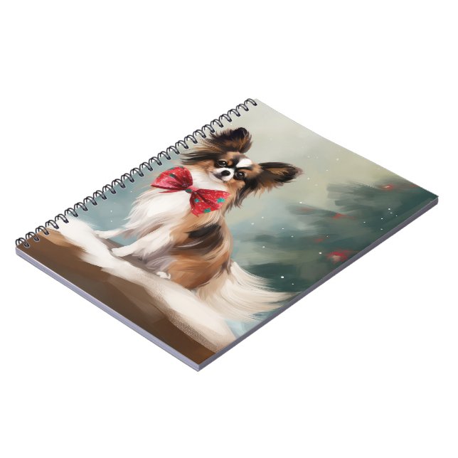 Caderno Espiral Cachorro Papillon na Neve Natal  (Left Side)