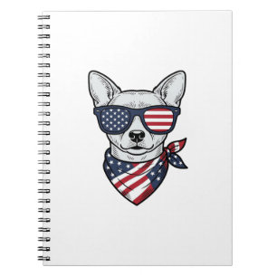 Caderno Espiral Cachorro Patriótico com Óculos de Sol de Bandeira 