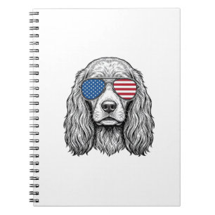 Caderno Espiral Cachorro Patriótico com Óculos de Sol de Bandeira 