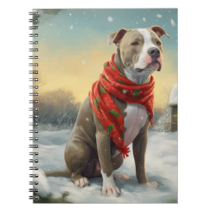 Caderno Espiral Cachorro Pitbull na Neve Natal