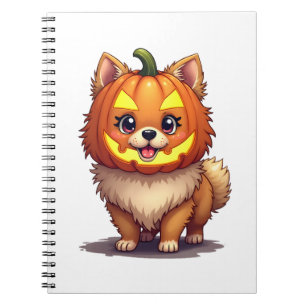 Caderno Espiral Cachorro Pomerânia Máscara de Abóbora