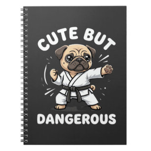 Caderno Espiral Cachorro Pug de Karatê Fofo Mas Perigoso