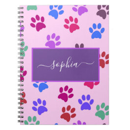 Caderno Espiral Cachorro Púrpura Cor-de-rosa-branca Pata Povoar Pa