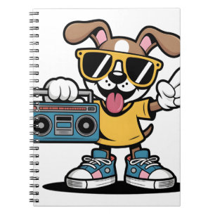 Caderno Espiral Cachorro Retro Hip Hop: Cachorrinho Cartoon Legal