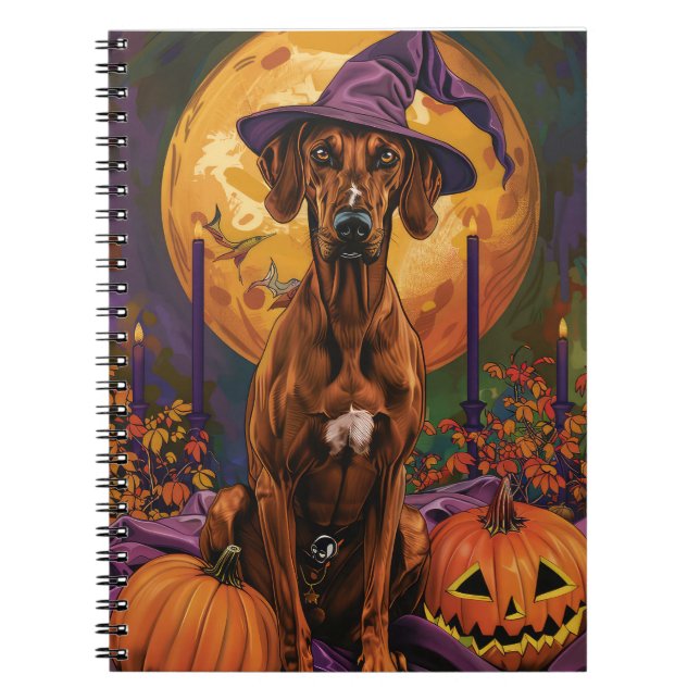 Caderno Espiral Cachorro Rhodesian Ridgeback Dia das Bruxas Abóbor (Frente)