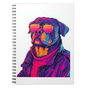 Caderno Espiral Cachorro Rottweiler Retrô � Vibração Neon dos Anos
