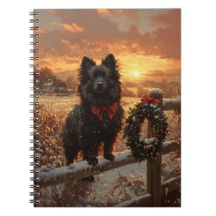 Caderno Espiral Cachorro Schipperke Pôr do Sol Rústico de Inverno