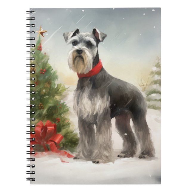 Caderno Espiral Cachorro Schnauzer na Neve Natal (Frente)