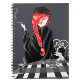 Caderno Espiral Cachorro & Senhora em café francês vermelho