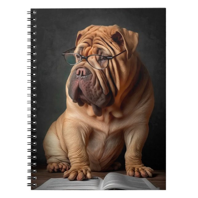 Caderno Espiral Cachorro Shar Pei Inteligente com Design de Livro (Frente)