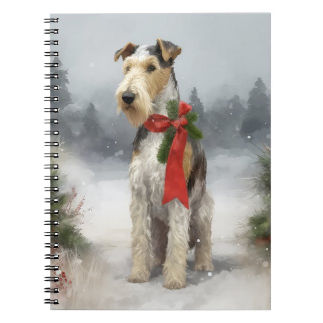 Caderno Espiral Cachorro Terrier Wirefox no Natal da Neve (Frente)