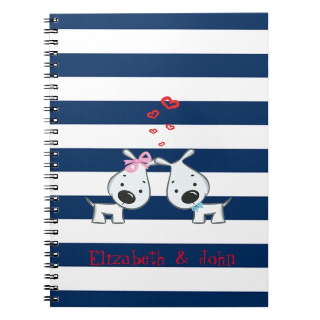Caderno Espiral Cachorros Adoráveis Apaixonados em Striped-Persona (Frente)