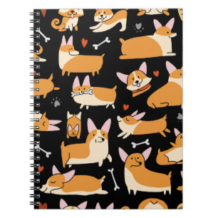Caderno Espiral Cachorros Corgi, Lindo Fundo.