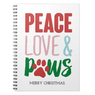 Caderno Espiral Cachorros de Natal Papais noeis Cachorros Paz Amor
