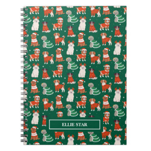 Caderno Espiral Cachorros de Natal Verdes e Bonitos Personalizados