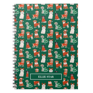 Caderno Espiral Cachorros de Natal Verdes e Bonitos Personalizados