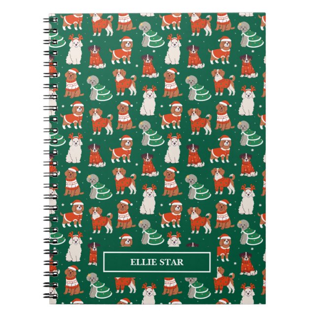 Caderno Espiral Cachorros de Natal Verdes e Bonitos Personalizados (Frente)