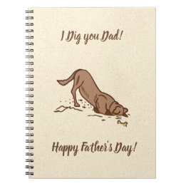 Caderno Espiral Cachorros Digging - Dia de os pais Feliz.
