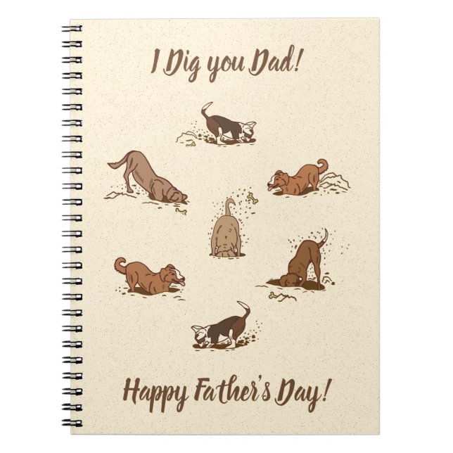 Caderno Espiral Cachorros Digging - Dia de os pais Feliz. (Frente)