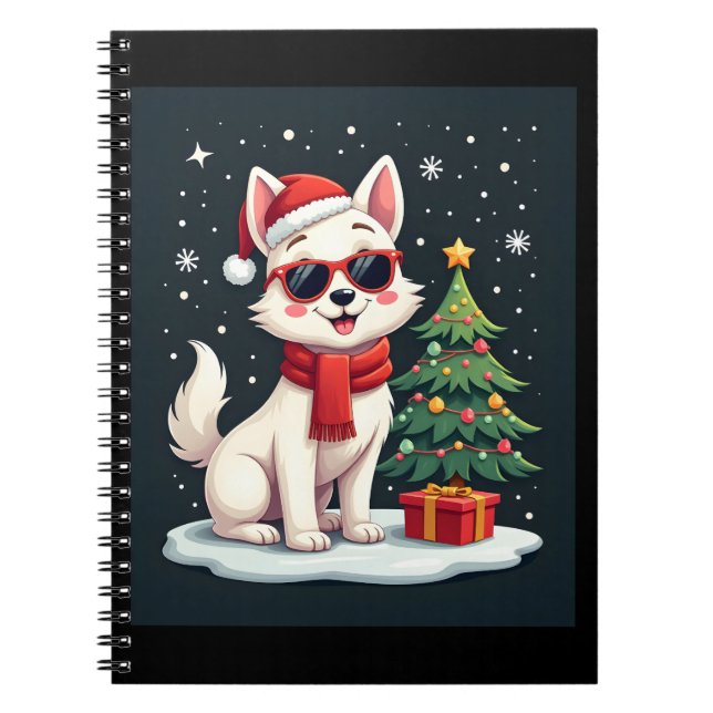Caderno Espiral Cachorros Festivos Engraçados Cachorros com Árvore (Frente)