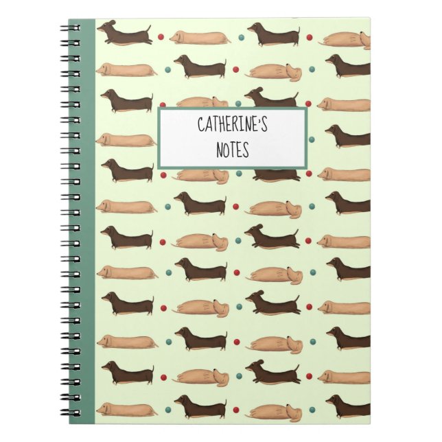 Caderno Espiral Cachorros longos - Notebook verde Dachshunicamente (Frente)