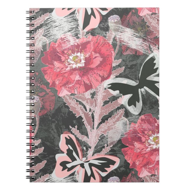 Caderno Espiral Cachorros vermelhos. impressão floral colorida. (Frente)