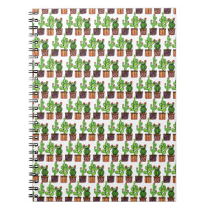 Caderno Espiral Cacto bonito da aguarela em uns potes