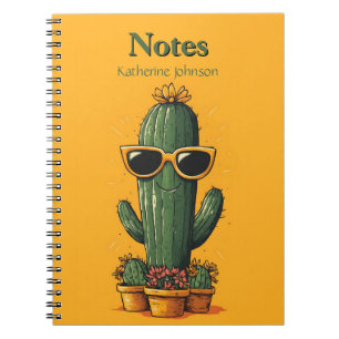 Caderno Espiral Cacto legal com óculos de sol e flores