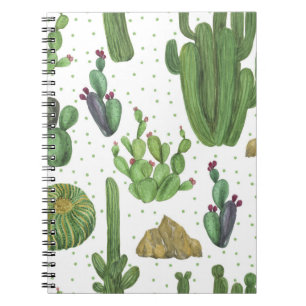 Caderno Espiral Cactos de aquarela, padrão natural sem costura.