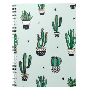 Caderno Espiral Cactos-suculentes, padrão sem costura desenhado à