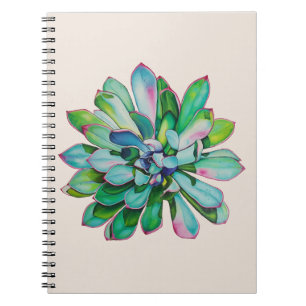 Caderno Espiral Cactus com pintura a óleo de folhas cor-de-rosa