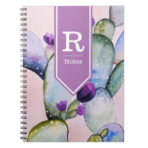 Caderno Espiral Cactus e Blossomas de Aquarela Personalizado