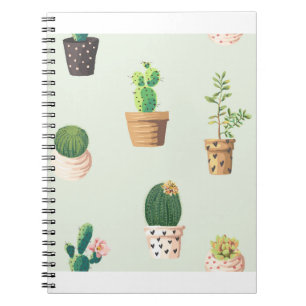Caderno Espiral Cactus Vegetais Potes Flores Cuta-Padrão