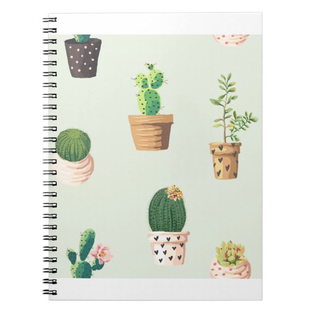 Caderno Espiral Cactus Vegetais Potes Flores Cuta-Padrão (Frente)
