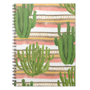 Caderno Espiral Cactus watercolor, fundo de banda, parte sem costu