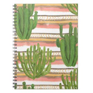 Caderno Espiral Cactus watercolor, fundo de banda, parte sem costu