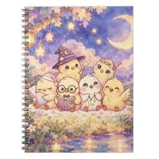 Caderno Espiral Caderneta Espiral de Franguinhas Fofas no Jardim a