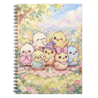 Caderno Espiral Caderneta Espiral de Franguinhos Fofos no Jardim d