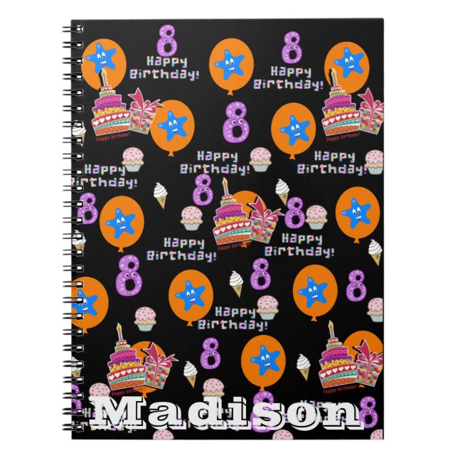 Caderno Espiral Caderno, #8 Feliz Aniversário de 8 anos Notas Pret (Frente)