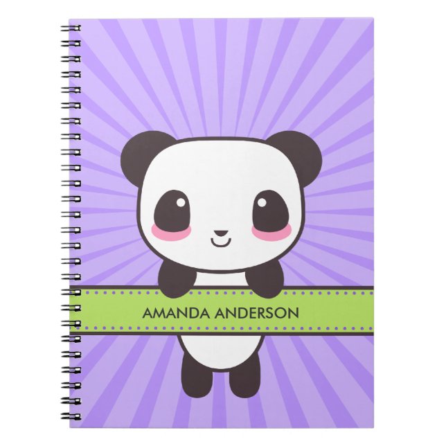 Caderno Espiral Caderno/Diário personalizados da panda de Kawaii (Frente)