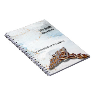 Caderno Espiral Caduceu Médico Cobre Dourado Rosa Luxo Mármore