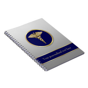 Caderno Espiral Caduceu Médico Dourado Profissional Azul