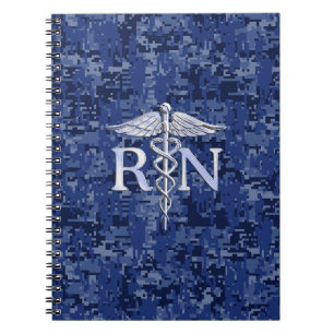 Caderno Espiral Caduceus do RN da enfermeira diplomada em azuis