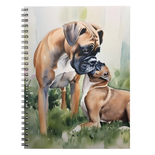 Caderno Espiral CÃES bonito MOMMA E BEBÊ BOXER (Frente)