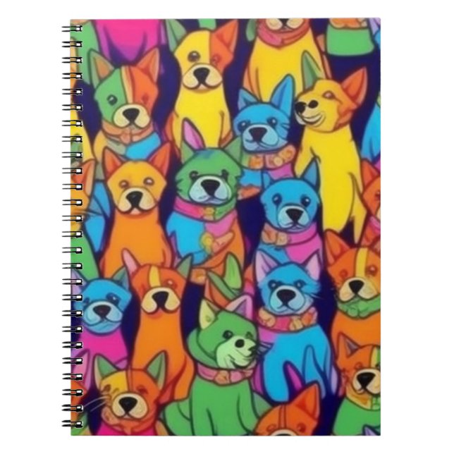 Caderno Espiral Cães bonitos e coloridos cães felizes (Frente)