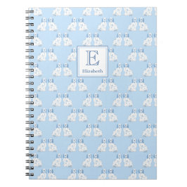 Caderno Espiral Cães De Papoila Azul E Branca De Monograma